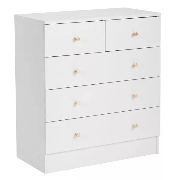 Resenkos 5 Drawer Dresser with Gold Handle, Nursery Dresser Chest Of Drawers Organizer,