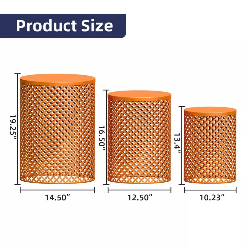 GlasFlength Patio End Tables, 2PCS Modern Cutout Patio Accent Table, Iron Side Table Weather Resistant, Iron Frame Patio Furniture, Orange 14.5"