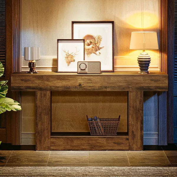 Resenkos Entryway Table, Console Sofa Table,63" Wood Console Table, Farmhouse 2-Tier Sofa Table Entryway Table,Rustic