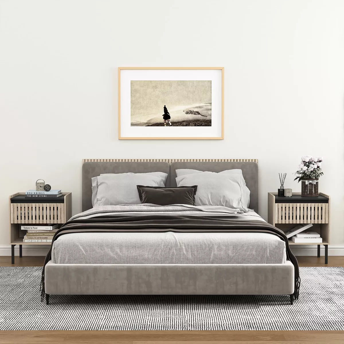 Resenkos Boho Nightstand Set of 2 with Hollowed-Out Drawers, Storage Night Stand and Wood Natural Brown