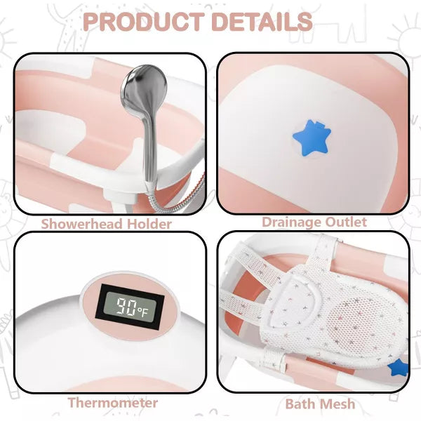 Napei Collapsible Baby Bathtub for Infants and Toddlers with Bath Net and Thermometer