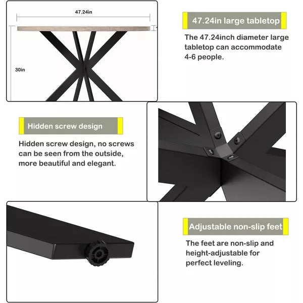 PAKASEPT 47" Mid-century Round Dining Table with Cross Leg, Modern Kitchen Table for 1-4 People