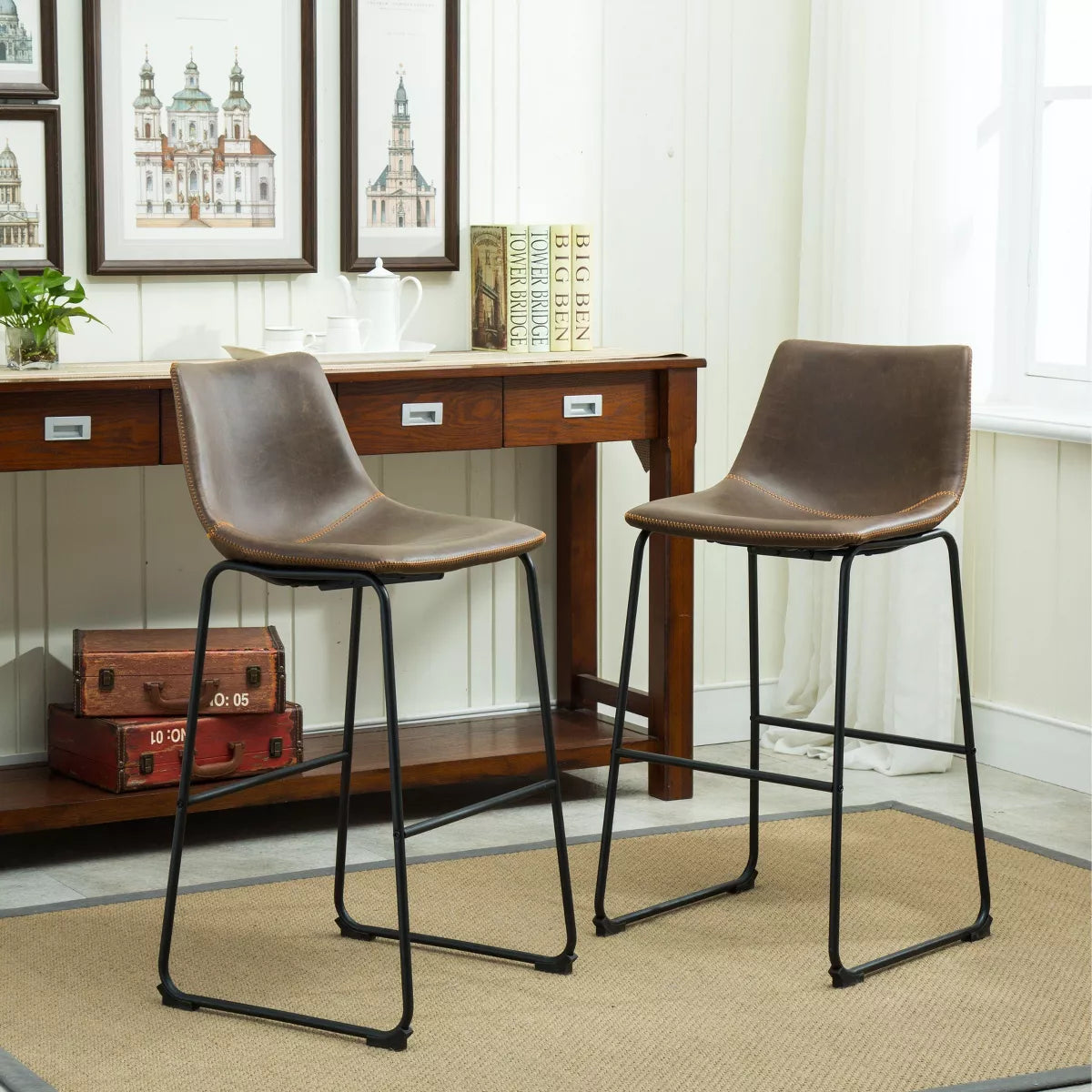 NicBex Dining Chairs Set of 2 PU Leather Barstools Chairs for Dining Table with Metal Legs Suitable for Kitchen, Home Bar