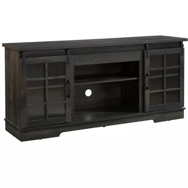 Wooakway Multipurpose Sliding Door TV Stand Large Storage Cabinet with 2 Sliding Fluted Glass Tempered Doors