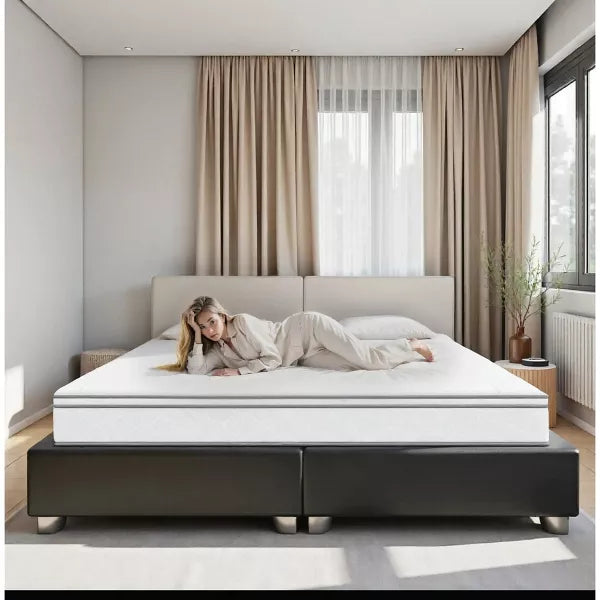 Wooakway King Size 79.9" L 76" W 12" H Hybrid Mattress in a Box with Gel Memory Foam Individually Wrapped Pocket Coils Innerspring