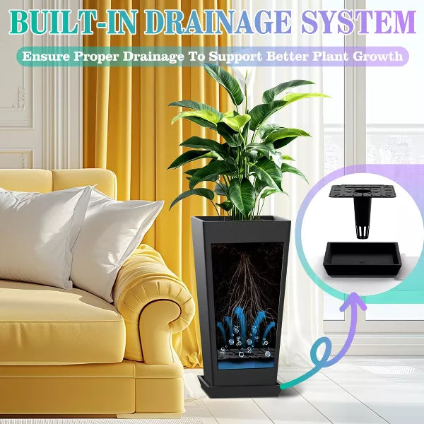 TOAOTBNBO Tall Planters Set of 2, Durable Planter with Drainage Holes and Bottom Tray, Large Plants Pots for Garden and Patio