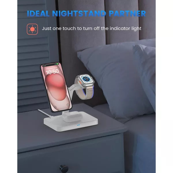 GreenEver 3 in 1 Magnetic Charging Stand Wireless Charger Station Foldable for iPhone 12-16 Pro Max Plus for Apple Watch 4-10 SE AirPods Pro 2/3/4
