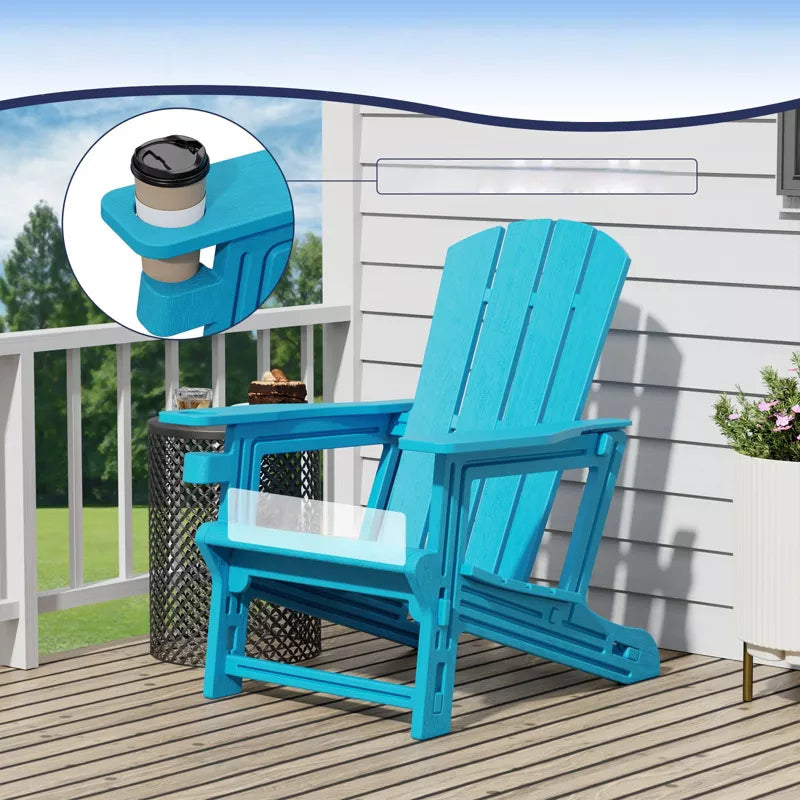 VisioGear Patio Adirondack Chair with Cup Holder, Outdoor Comfortable Set for Backyard, Blue, 31.4"*29.6"*36.4"