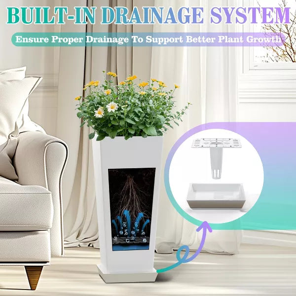 TOAOTBNBO Tall Planters Set of 2, Durable Planter with Drainage Holes and Bottom Tray, Large Plants Pots for Garden and Patio