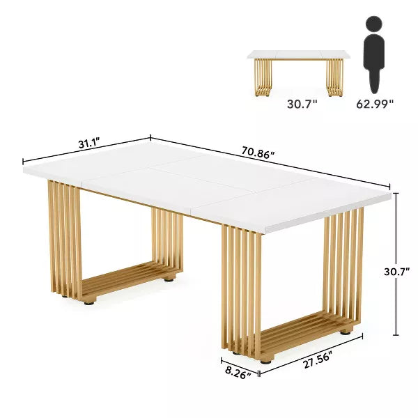 Resenkos Computer Desk, Office Desk, Study Desk,70.9" Executive Desk, Modern Office Computer Desk Conference Table,White & Gold