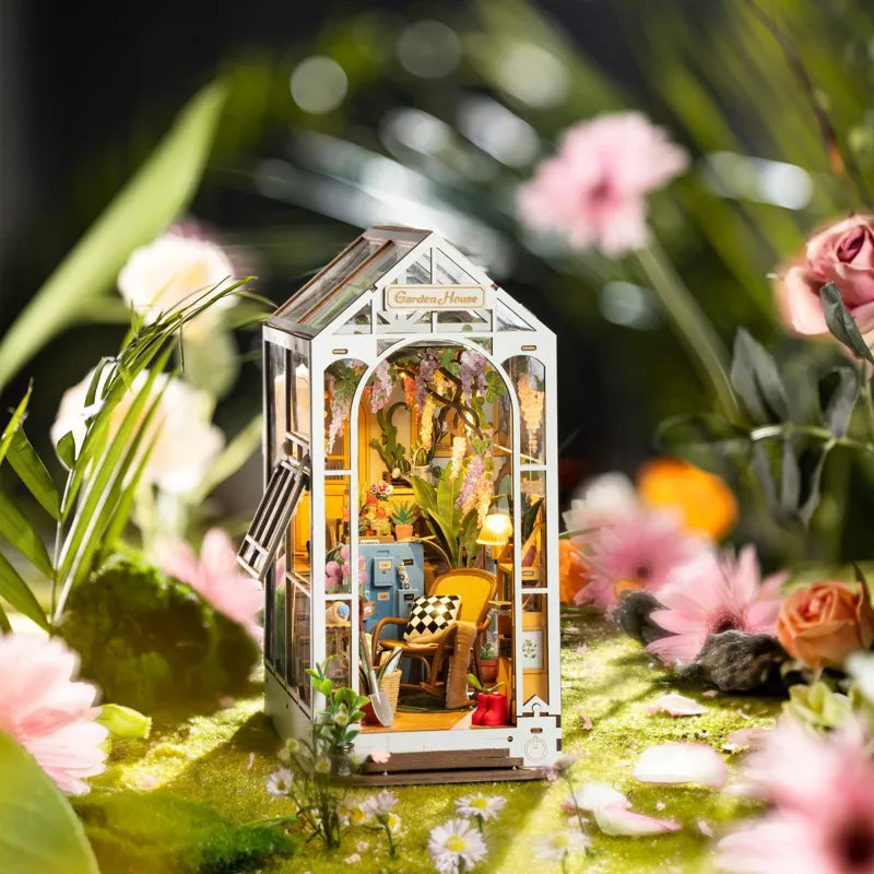 ROBOTIME 3D Jigsaw Puzzle DIY Book Nook Kit,Miniature Dollhouse Bookend Stand DIY Bookshelf Insert, Multicolored, 4.3"*8"*9.5"