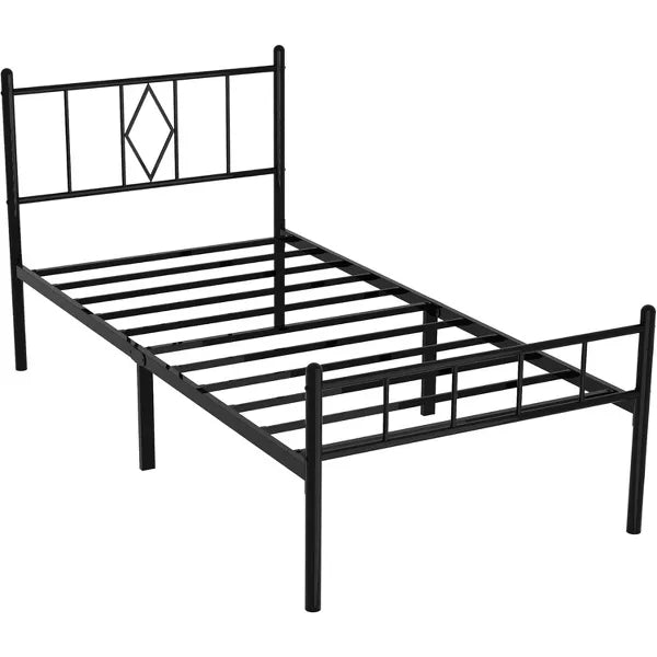 79.5"L x 37.5"W x 36"H Metal Platform Twin Bed Frame with Iron Art Headboard & Footboard Underbed Storage No Box Spring Needed 450lbs Capacity