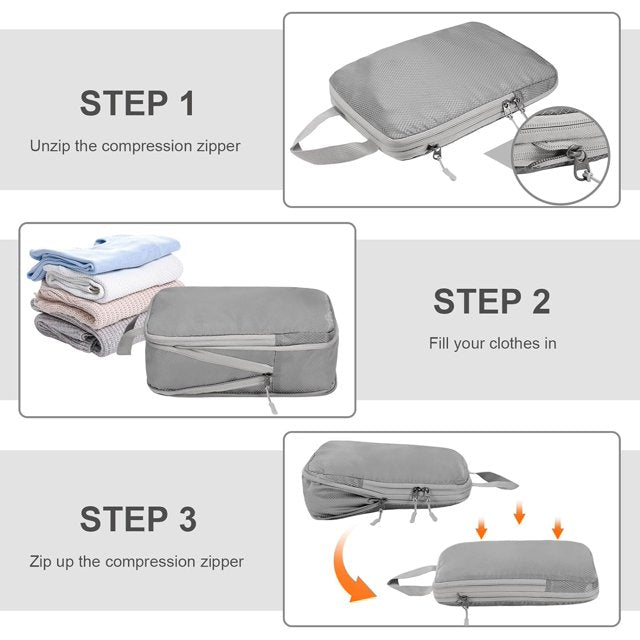 HOYUFEI Compression Packing Cubes - 4 Piece Ultralight Suitcase Organizers - Travel Essentials for Luggage - Durable Organizer Bags Set (Gray)