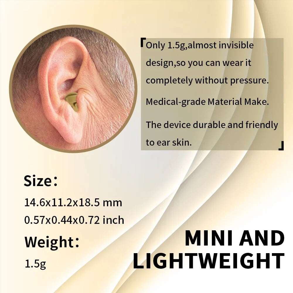 Delmicure Hearing Aid VHP-603 for Seniors: In-Ear Sound Amplifier with Noise Cancelling for Adults with Replaceable Battery, Beige