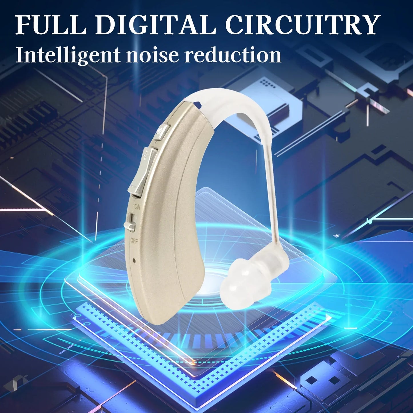 Delmicure Hearing Aids VHP-1222 for Seniors, Rechargeable Hearing Amplifiers for Adults, Mini Speaker, Binaural Digital Sound Device (Gold)