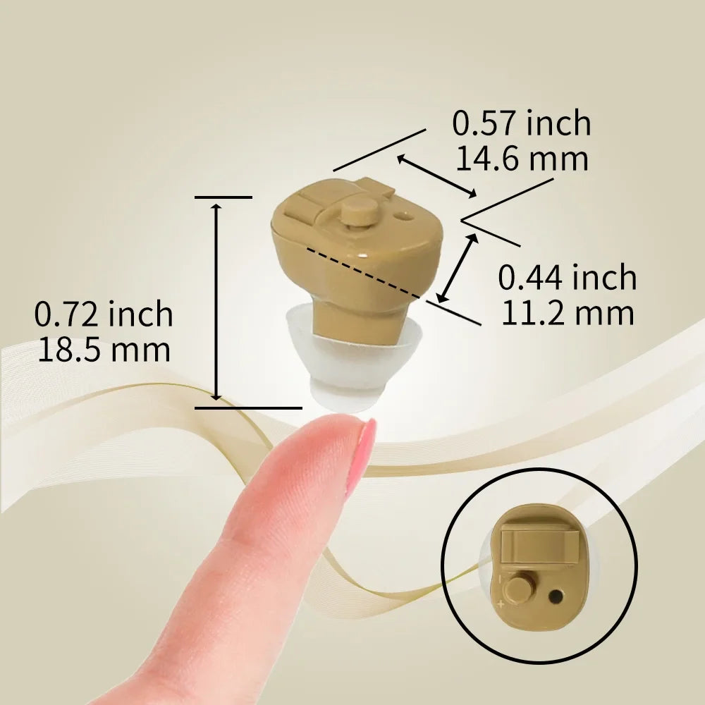 Delmicure Hearing Aid VHP-603 for Seniors: In-Ear Sound Amplifier with Noise Cancelling for Adults with Replaceable Battery, Beige