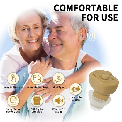 Delmicure Hearing Aids VHP-603 for Seniors: In-Ear Sound Amplifiers with Noise Cancelling for Adults with Replaceable Battery, Beige