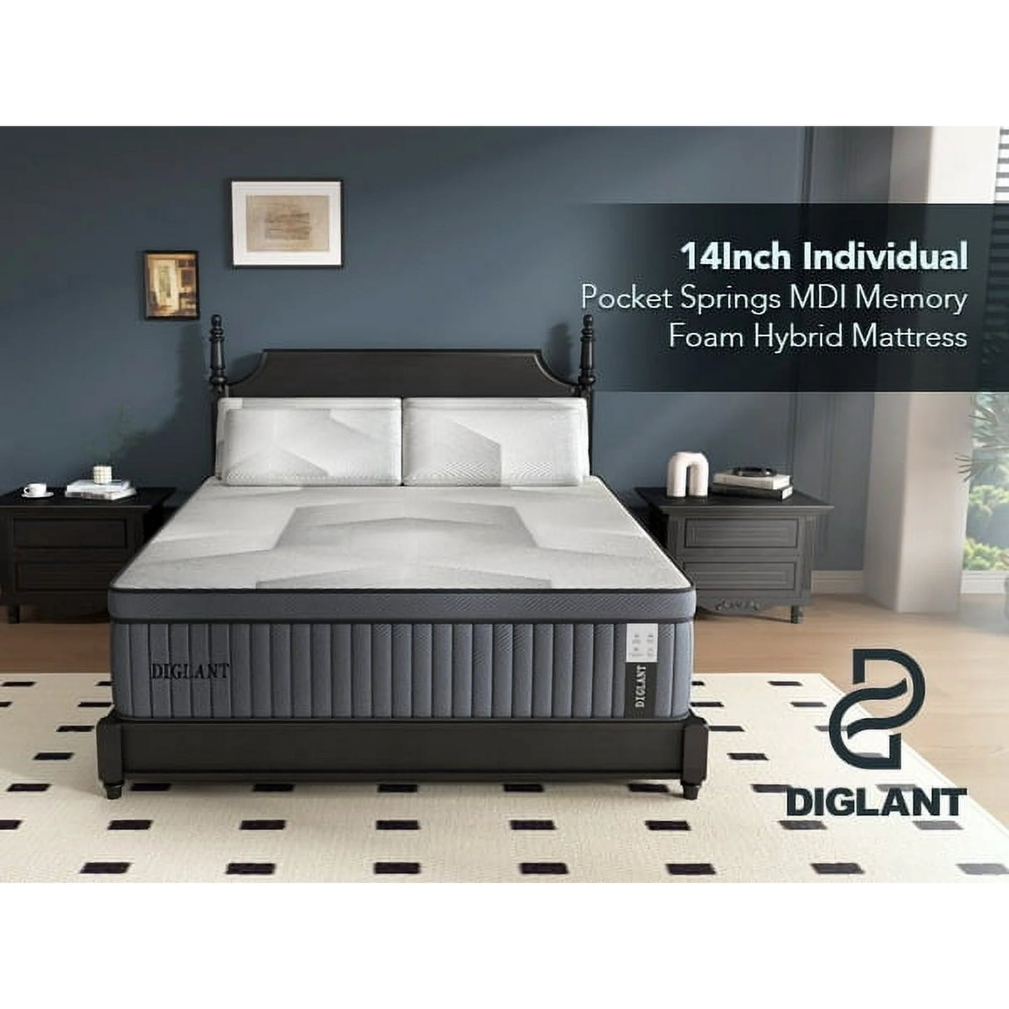 Queen Mattress, 14 Inch Hybrid Mattress, Plush Feel Soft Memory Foam Queen Size Mattress in a Box and Pocket Springs, Balance Support & Pain-Relief
