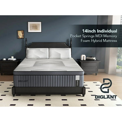 Queen Mattress, 14 Inch Hybrid Mattress, Plush Feel Soft Memory Foam Queen Size Mattress in a Box and Pocket Springs, Balance Support & Pain-Relief