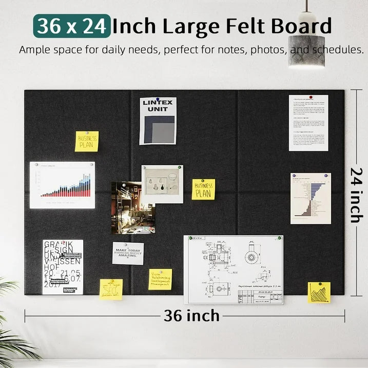 VANCORE Cork Board Felt Thickened Board Tiles for Walls with 45 Push Pins, Pin Board Notice Boards for Home Office Kitchen, Bulletin Board Wall Tiles for Photos Memos, Pack of 6