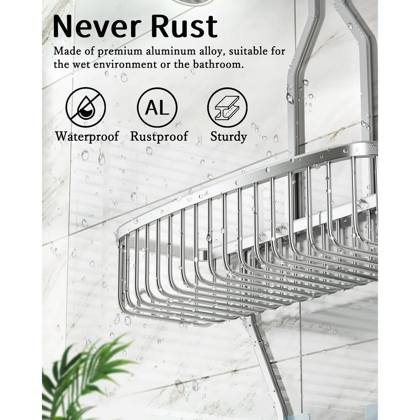 VANCORE Hanging Shower Caddy Bathroom Organizer - Over Head Long Rack for Tall Showerhead - Extra Large Shelf for Big Shampoo Bottles with Soap Holder