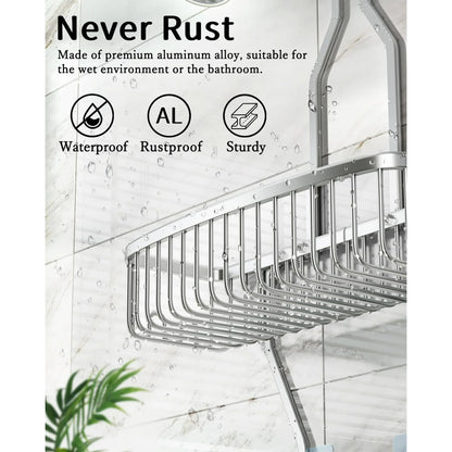 VANCORE Hanging Shower Caddy Bathroom Organizer - Over Head Long Rack for Tall Showerhead - Extra Large Shelf for Big Shampoo Bottles with Soap Holder