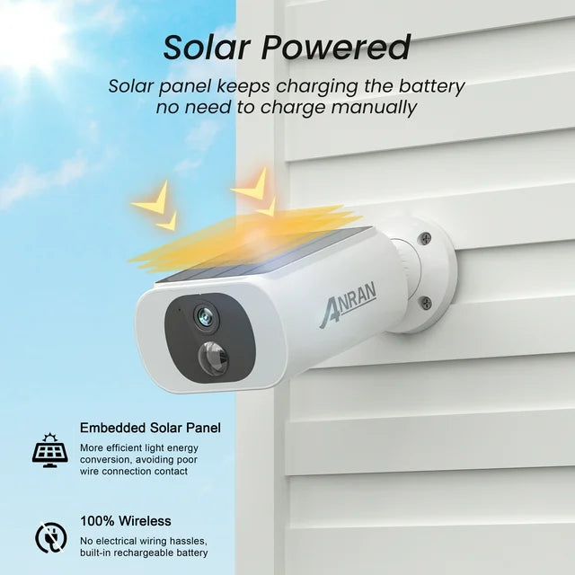 ANRAN Solar Security Cameras Wireless Outdoor, 2K WiFi Surveillance Camera for Home Security with Floodlight, Embedded Solar Panel, Color Night Vision, 2-Way Talk, Waterproof, Work with Alexa