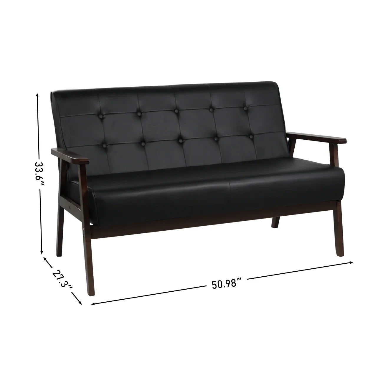 Mid-Century Modern Solid Loveseat Sofa Upholstered Fabric Couch 2-Seat Wood Armchair Living Room/Outdoor Lounge Chair,50W