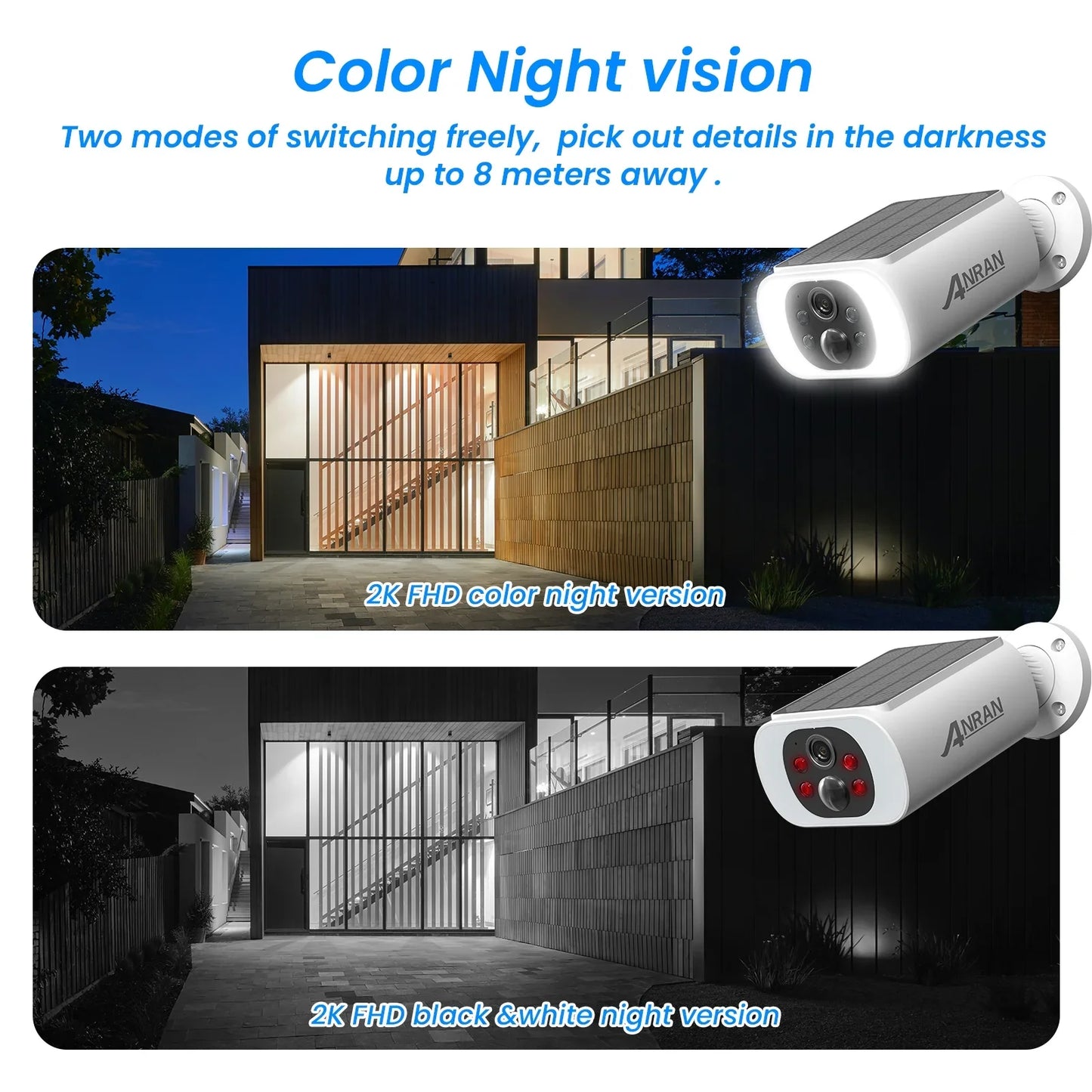 ANRAN Solar Security Cameras Wireless Outdoor, 2K WiFi Surveillance Camera for Home Security with Floodlight, Embedded Solar Panel, Color Night Vision, 2-Way Talk, Waterproof, Work with Alexa