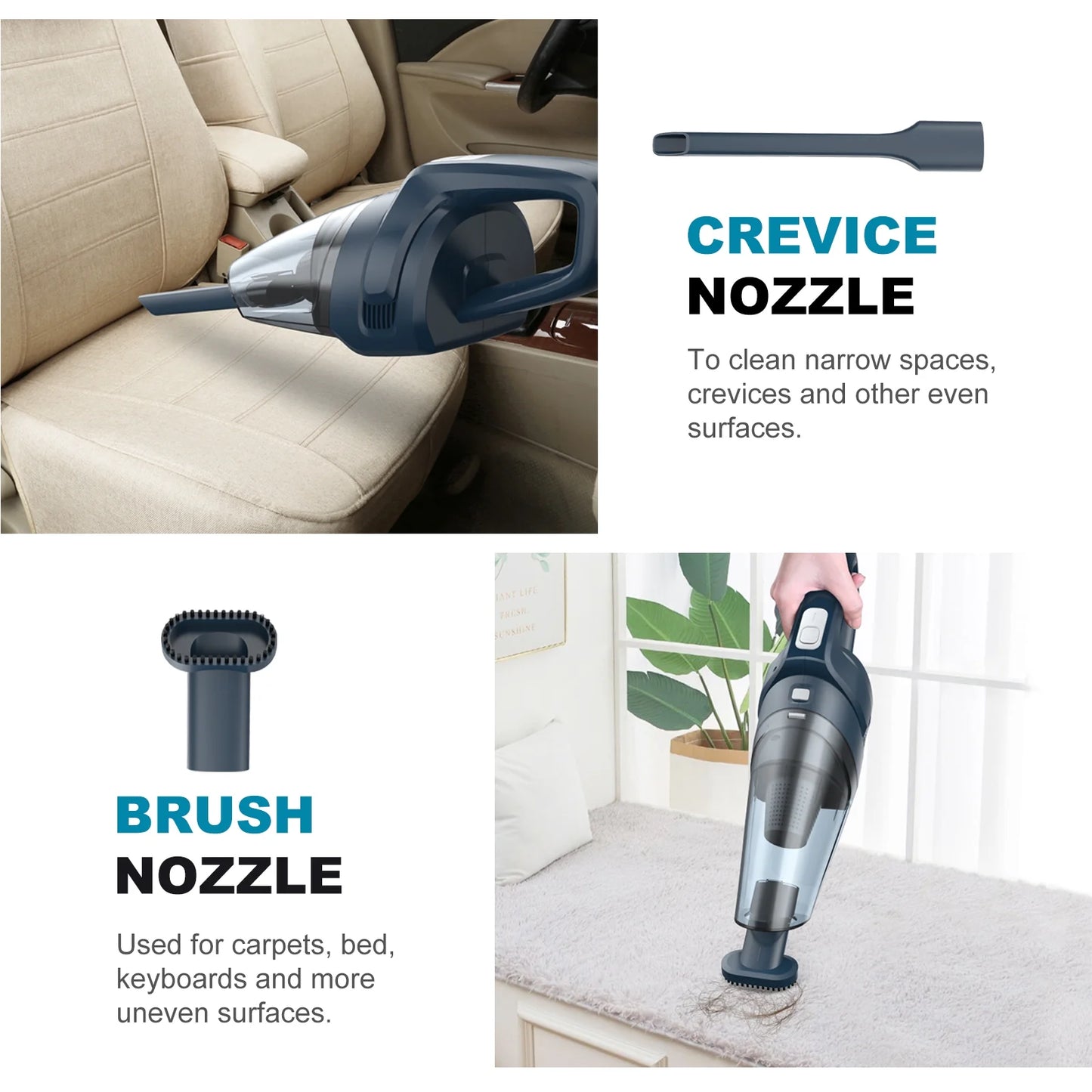 KOSIY Cordless Car Vacuum Cleaner Portable Handheld Vacuum Strong Suction Lightweight Rechargeable