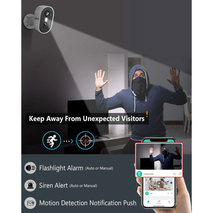 ANRAN 2K Wireless Outdoor Security Camera with Spotlight, Waterproof, PIR Detection, 2.4Ghz Wi-Fi, Rechargeable Battery Powered Home Surveillance Camera with Color Night Vision, 2-Way Audio, White