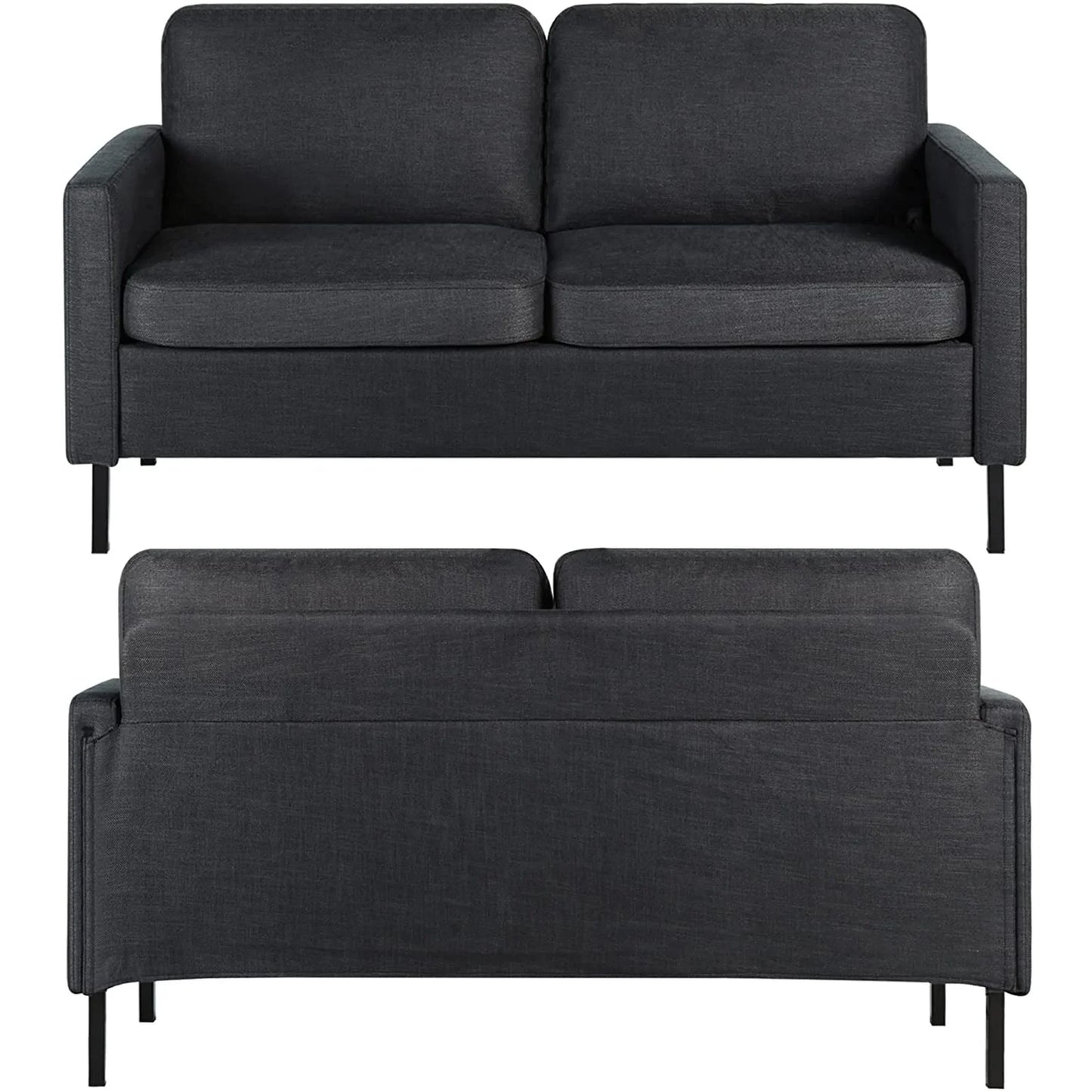 Fabric Loveseat Sofa with 2 USB, 56" W Small Couches for Living Room, Bedroom, Office, Easy Assembly & Comfy Cushion, Dark Grey