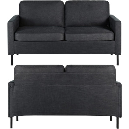 Fabric Loveseat Sofa with 2 USB, 56" W Small Couches for Living Room, Bedroom, Office, Easy Assembly & Comfy Cushion, Dark Grey