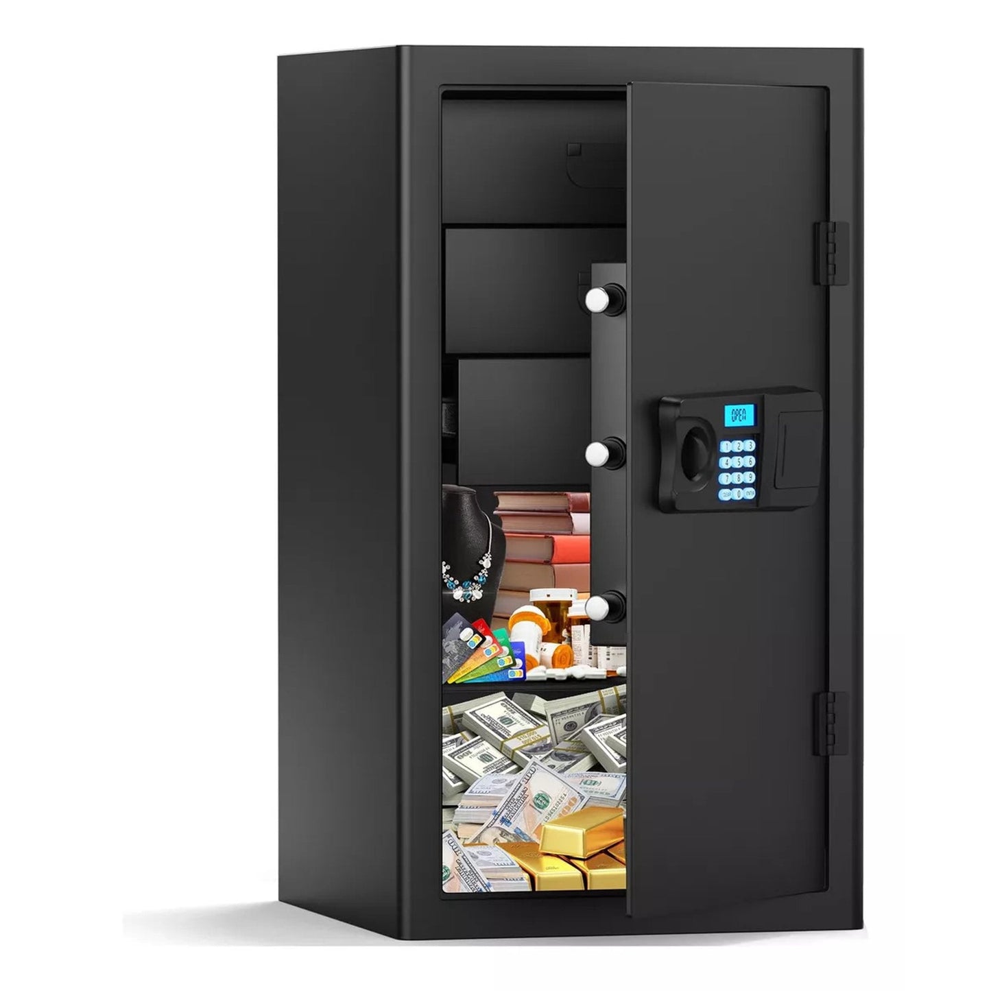 RXDSAFE 3.7 Cuft Large Safe Box, Home Safe Security Box With Fireproof Document Bag, LCD Screen, Sensor Light Black