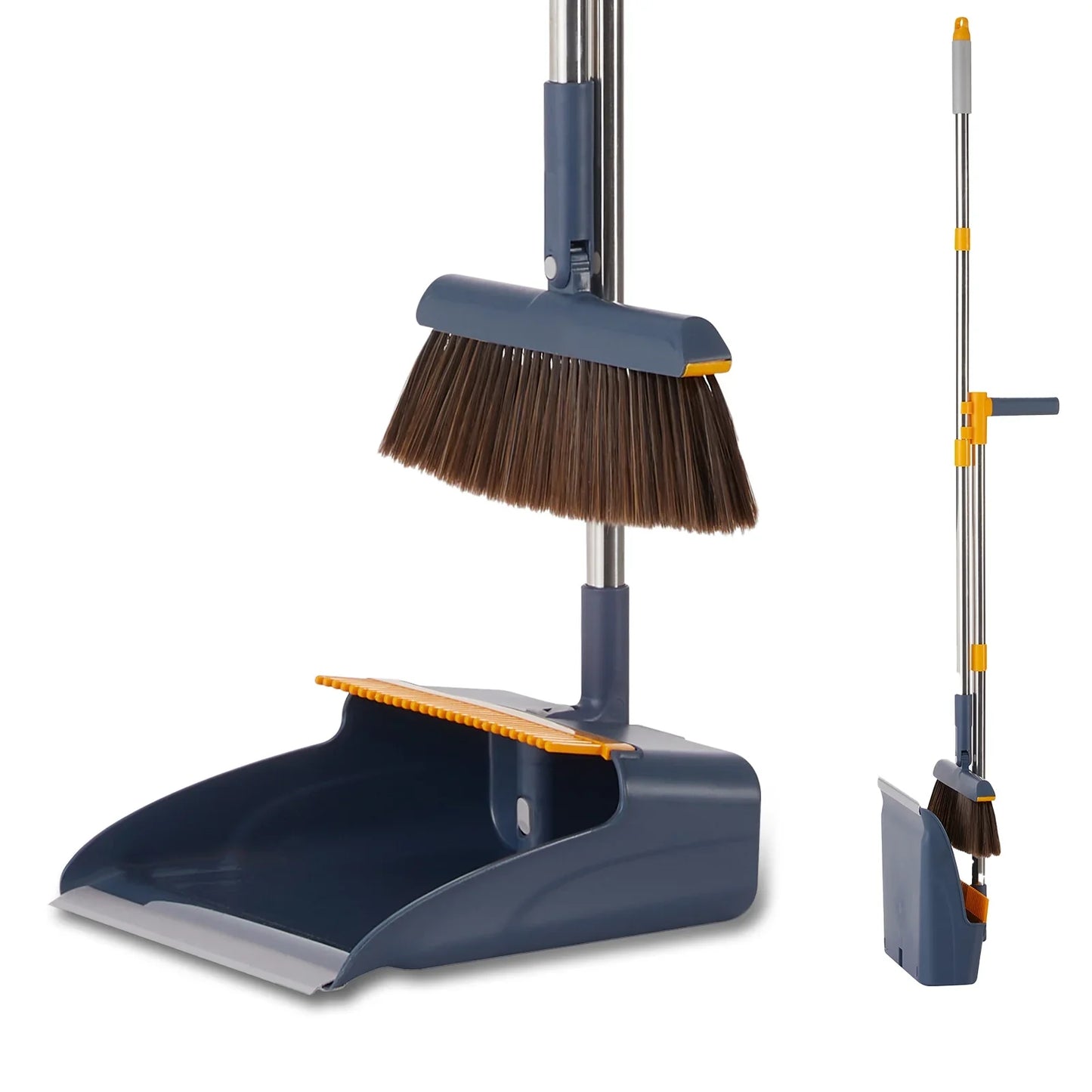 Somdot Broom and Dustpan Set with 51 inches Long Handle Broom Foldable Standing Dustpan, Blue
