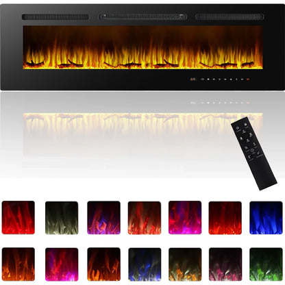 50 inch Electric Fireplace in-Wall Recessed, Wall Mounted Fireplace Heater, Linear Fireplace with Multicolor Flame, Timer, Low Noise, 750/1500W, Touch Screen & Remote Control