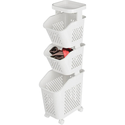 Laundry Hamper 3-Tier Laundry Basket Dirty Clothes Hamper Freestanding Clothes Cart Multi-Layer Basket Laundry Cart with Wheels | 360 Rolling Laundry Basket