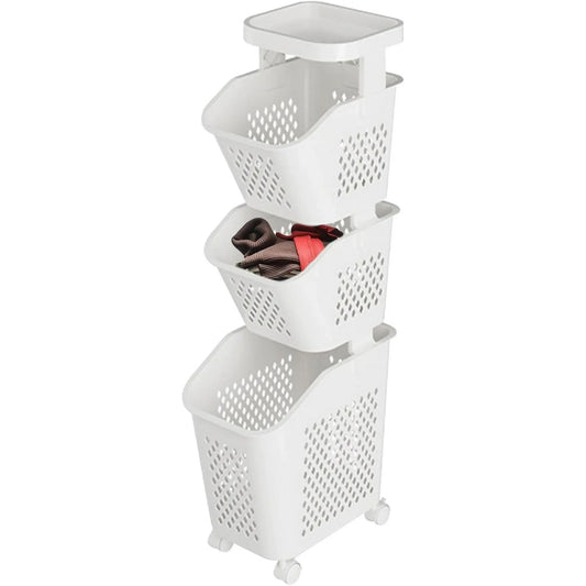 Laundry Hamper 3-Tier Laundry Basket Dirty Clothes Hamper Freestanding Clothes Cart Multi-Layer Basket Laundry Cart with Wheels | 360 Rolling Laundry Basket