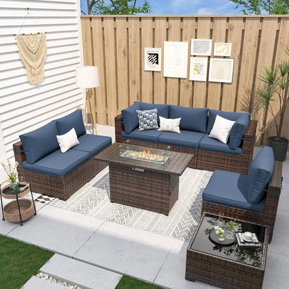 Poteban Patio Furniture Sets, Modular Rattan Outdoor Patio Sectional Furniture Sofa Set, Wicker Patio Conversation Set for Backyard,7PCS