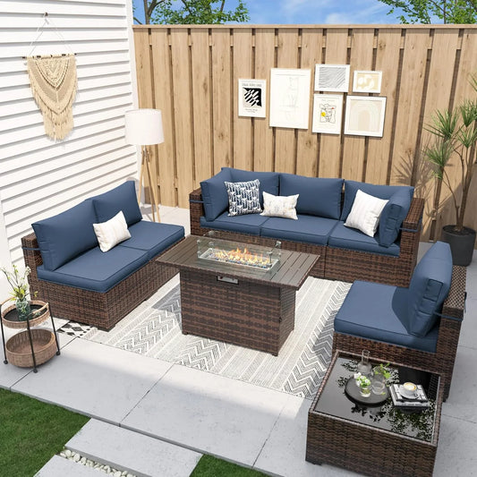 Poteban Patio Furniture Sets, Modular Rattan Outdoor Patio Sectional Furniture Sofa Set, Wicker Patio Conversation Set for Backyard,7PCS