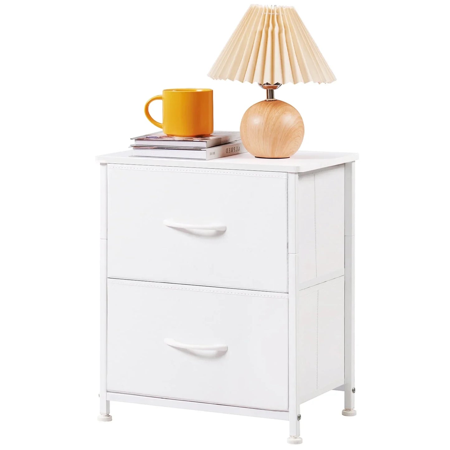 Somdot Small Dresser 2 DrawersFabric Storage Organizer Bedroom, White Leather