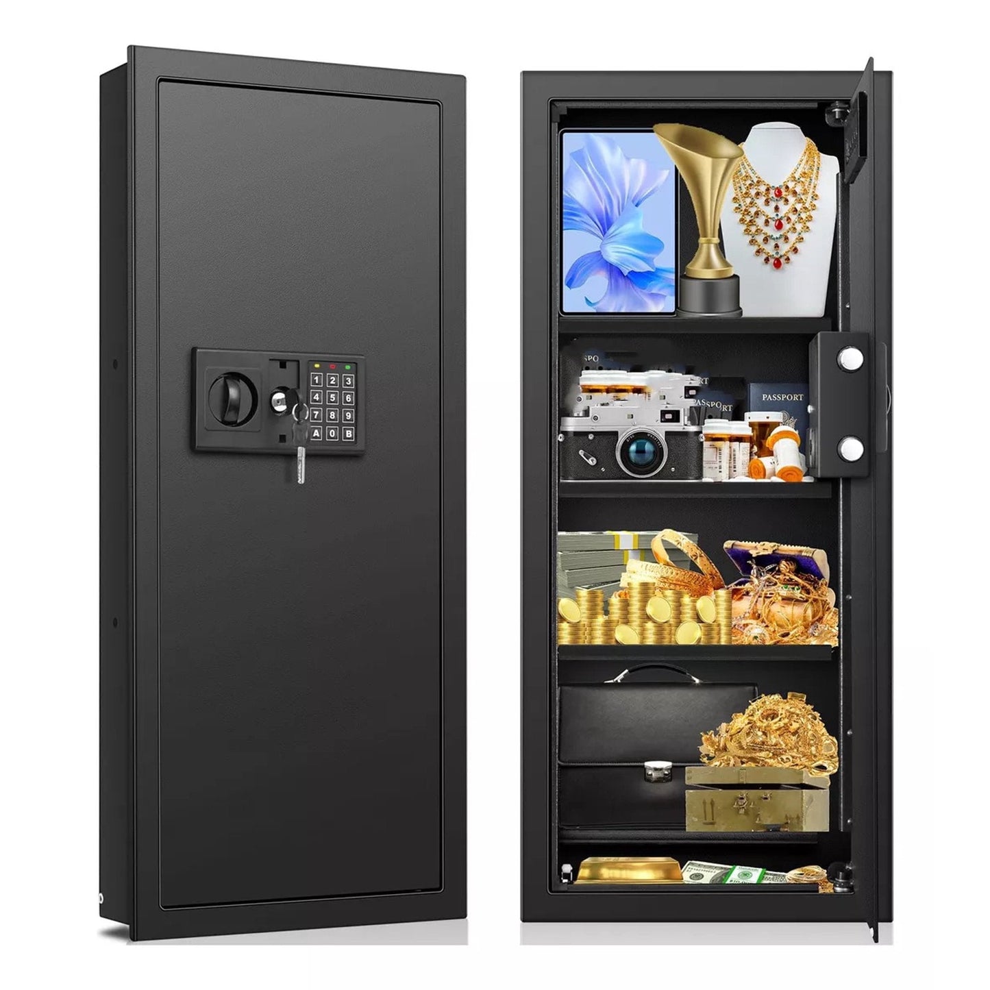 RXDSAFE 12-15 Gun Cabinet, Quick Access Long Gun Safe for Home Rifles and Pistols, Large Unassembled Rifle Safe with Removable Shelves, Digital Keypad, Alarm System