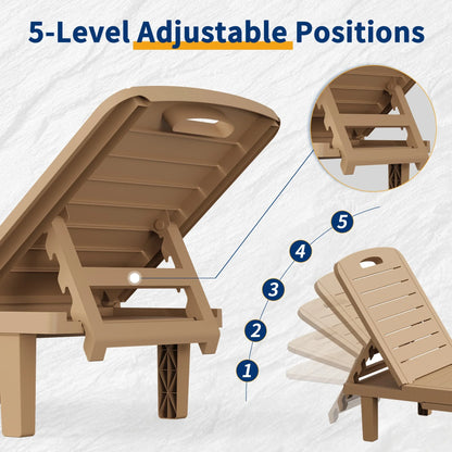 ECOPATIO Resin Adjustable Outdoor Chaise Lounges - Set of 2, Brown