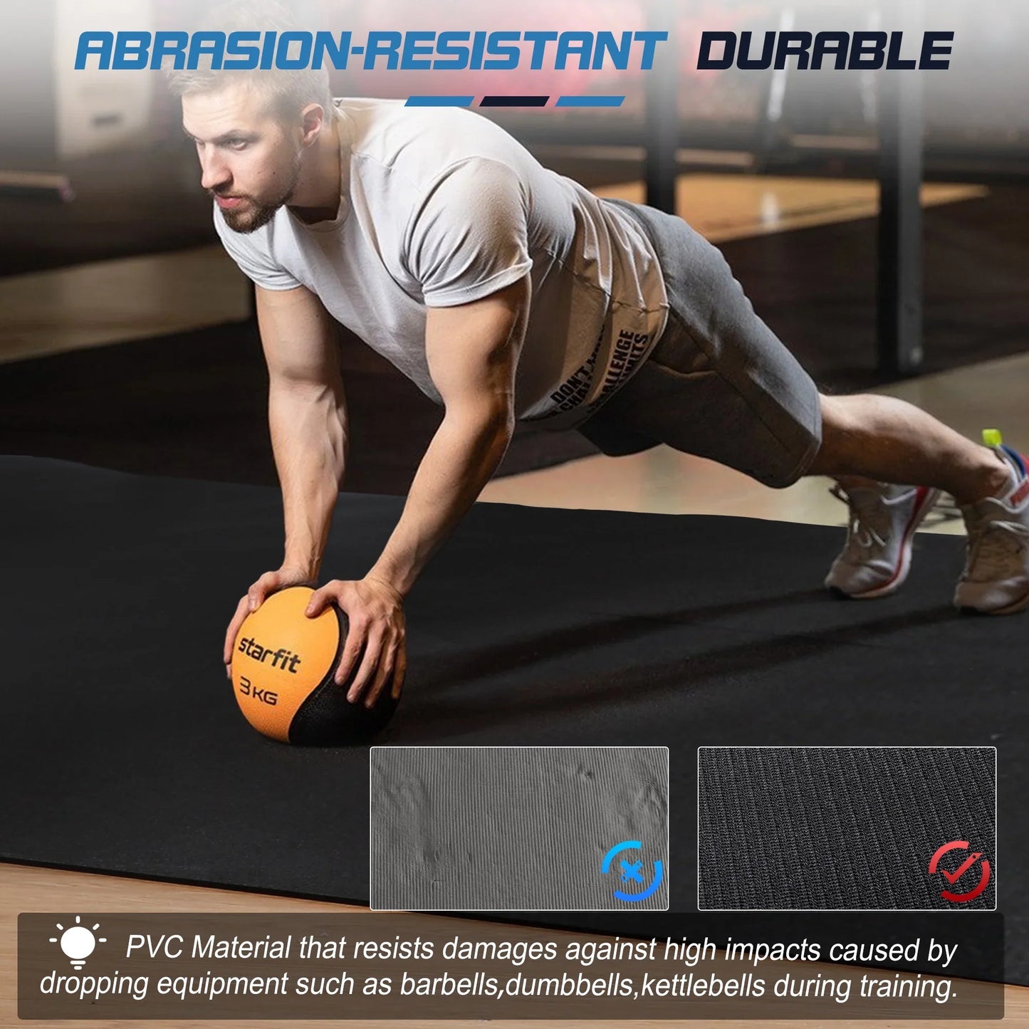 12x6 Ft Workout Mat,Osoeri 1/3-inch Thick Large Exercise Mat for Men and Women Fitness,Black Gym Mat for Yoga,Home Workout, Plyo, Cardio, Jump Rope, Weights