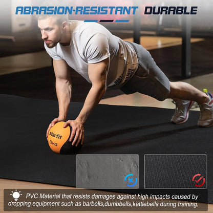 12x6 Ft Workout Mat,Osoeri 1/3-inch Thick Large Exercise Mat for Men and Women Fitness,Black Gym Mat for Yoga,Home Workout, Plyo, Cardio, Jump Rope, Weights