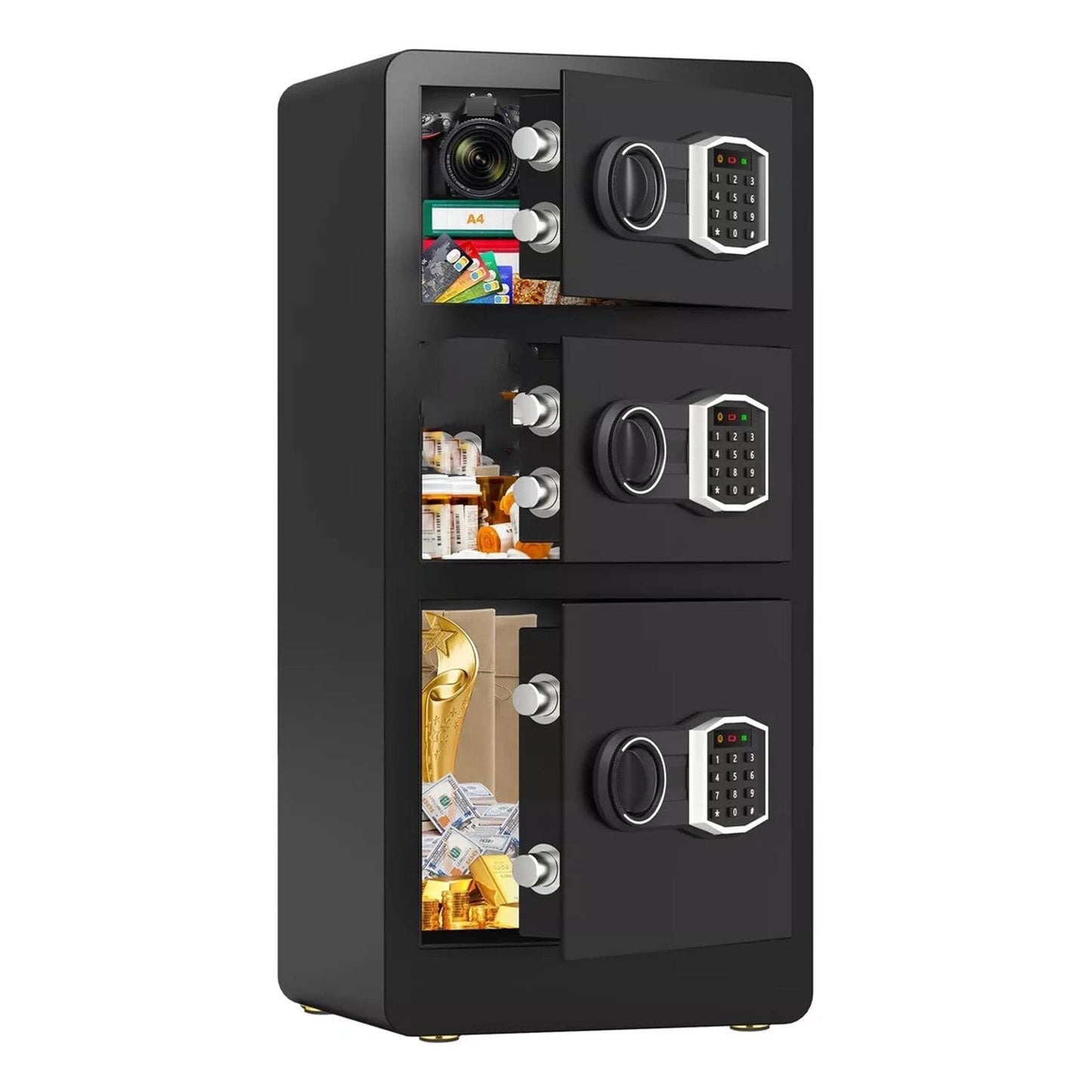 RXDSAFE 5.3 Cube Double Layers Large Safe Box, Home Safe Security Box With Fireproof Document Bag, LCD Screen, Sensor Light Black