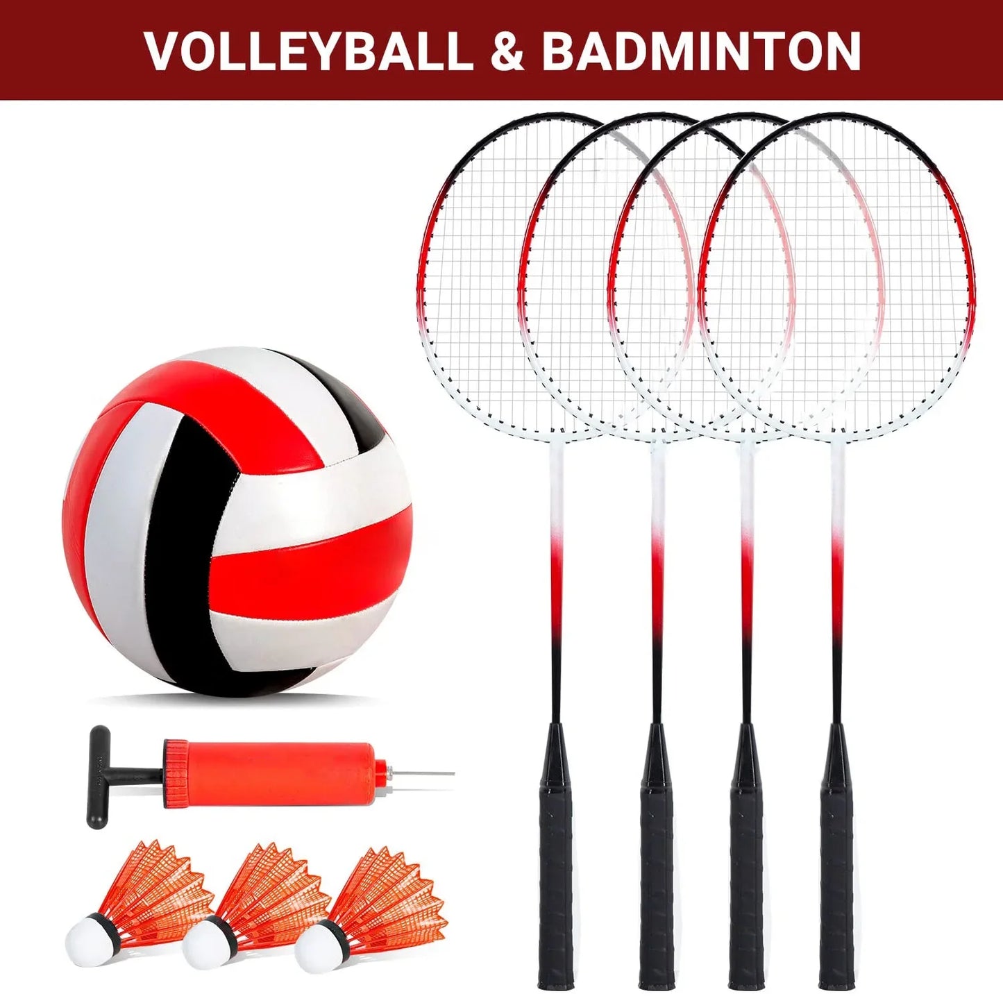 JASCOPRO Volleyball and Badminton Combo Net Set, Portable 3 Height Adjustable with Handbag