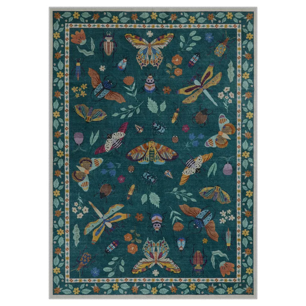 Lahome Machine Washable Animal Life Insects Area Rug - Nature-Inspired Carpet for Living Room, Bedroom, or Entryway