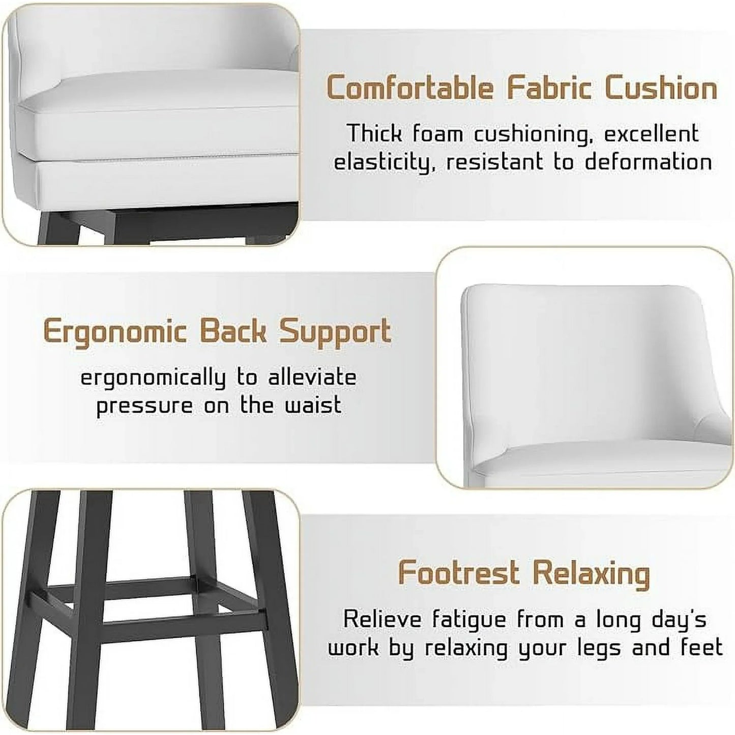 HomeZeer 26" Counter Height Bar Stools Set of 4, Low Back Modern Square Bar Stool, Upholstered Barstools Chairs for Kitchen Island, White