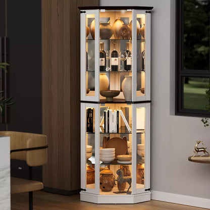 PAKASEPT 71'' Display Curio Cabinet with LED Lights, Tempered Glass Doors, 6 Shelves, Curio Cabinet for Home & Office